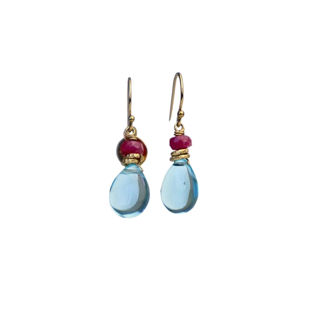 14/20 Gold Filled Earring in Blue Apatite and Ruby - Image #3