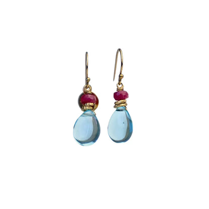 14/20 Gold Filled Earring in Blue Apatite and Ruby - Image #3