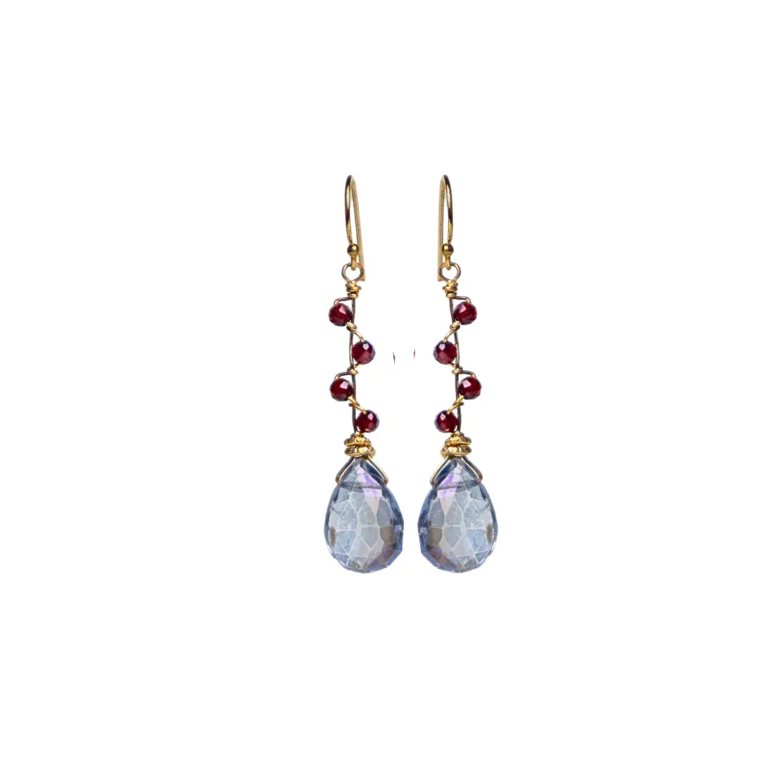 Garnet with Blue Quartz Crystal  Earring - Image #4