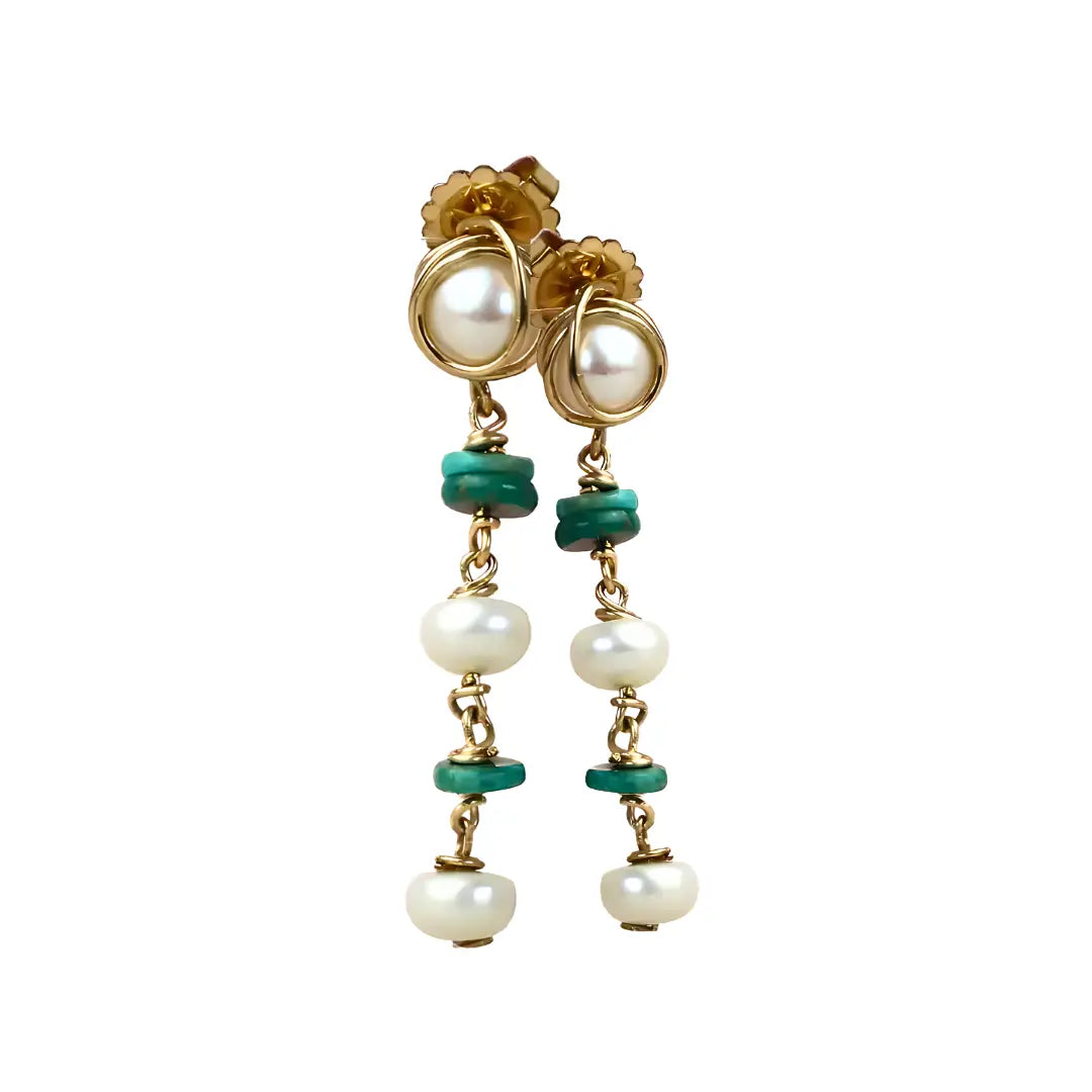 Turquoise Tranquility Handcrafted Freshwater Pearl and Turquoise Earring - Image #4