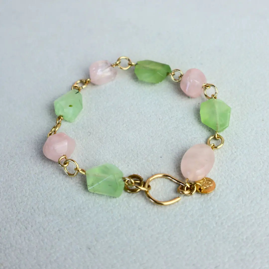 Enchanted Garden Handcrafted Rose Quartz and Peridot Bracelet - Image #1