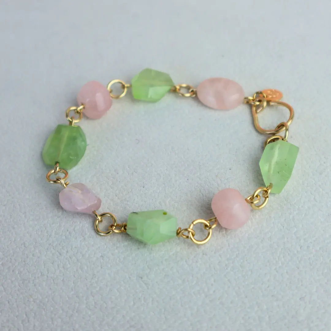 Enchanted Garden Handcrafted Rose Quartz and Peridot Bracelet - Image #2