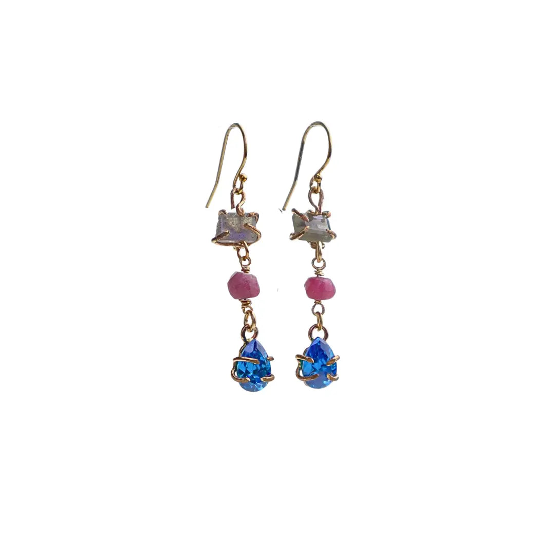 14/20 Yellow Gold-Filled  Gem Drop Earring in Labradorite & Tourmaline - Image #5