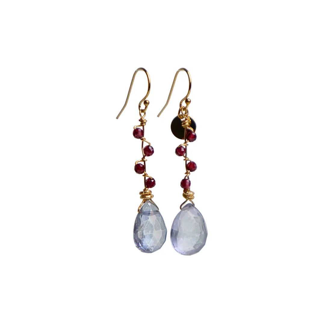 Garnet with Blue Quartz Crystal  Earring - Image #2