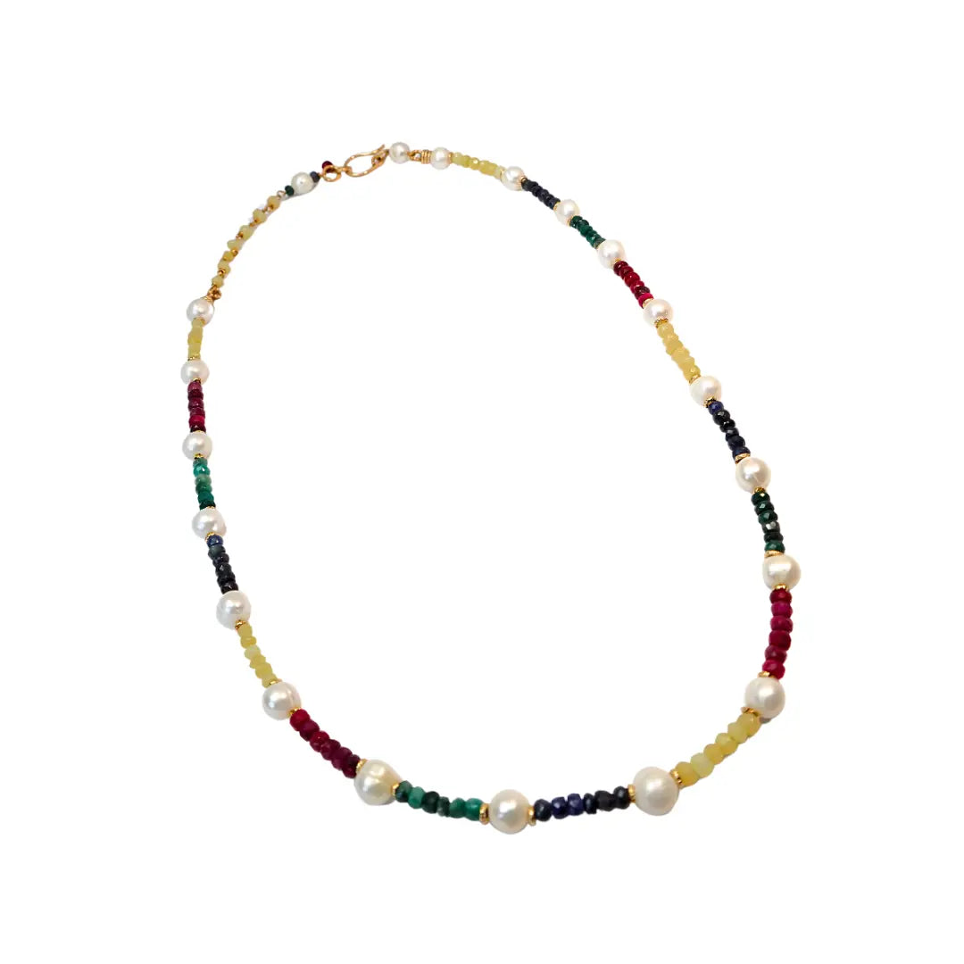 Sapphire, Ruby, Emerald & Opal Necklace with Freshwater Pearls - Image #4