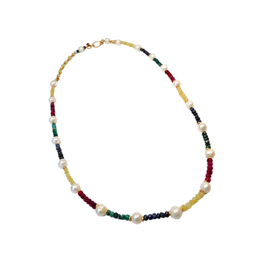 Sapphire, Ruby, Emerald & Opal Necklace with Freshwater Pearls - Image #4