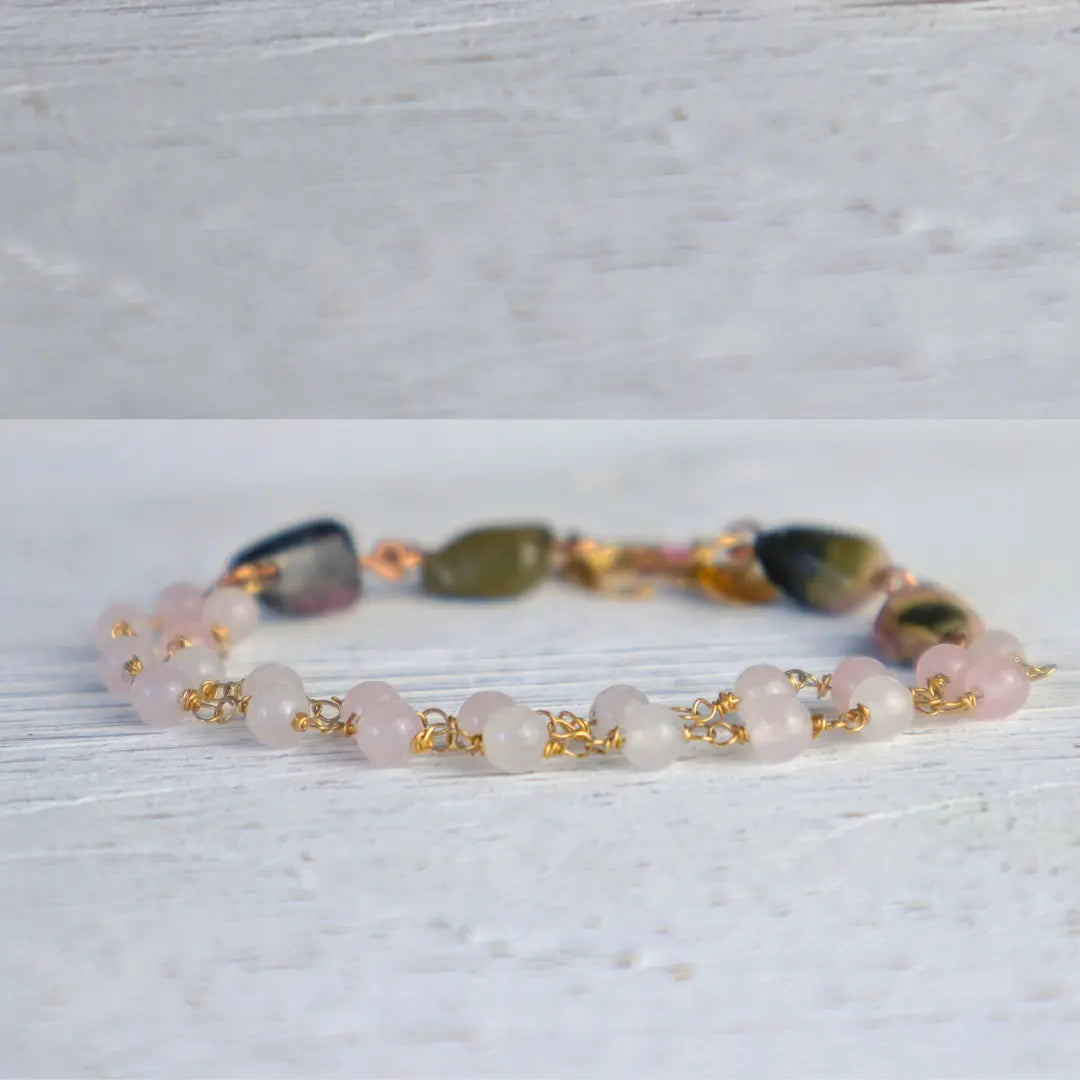 14/20 Yellow Gold-Filled  Gems  Bracelet in Rose Quartz & Rhodochrosite - Image #2