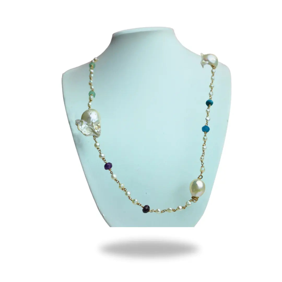 14/20 Yellow Gold-Filled Necklace With Classic Freshwater Cultured Pearl , Baroque & Gems - Image #2