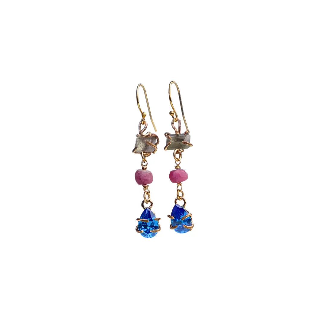 14/20 Yellow Gold-Filled  Gem Drop Earring in Labradorite & Tourmaline - Image #6