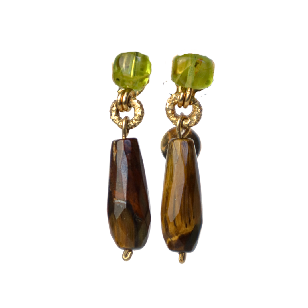 Tiger's Eye Peridot Earrings