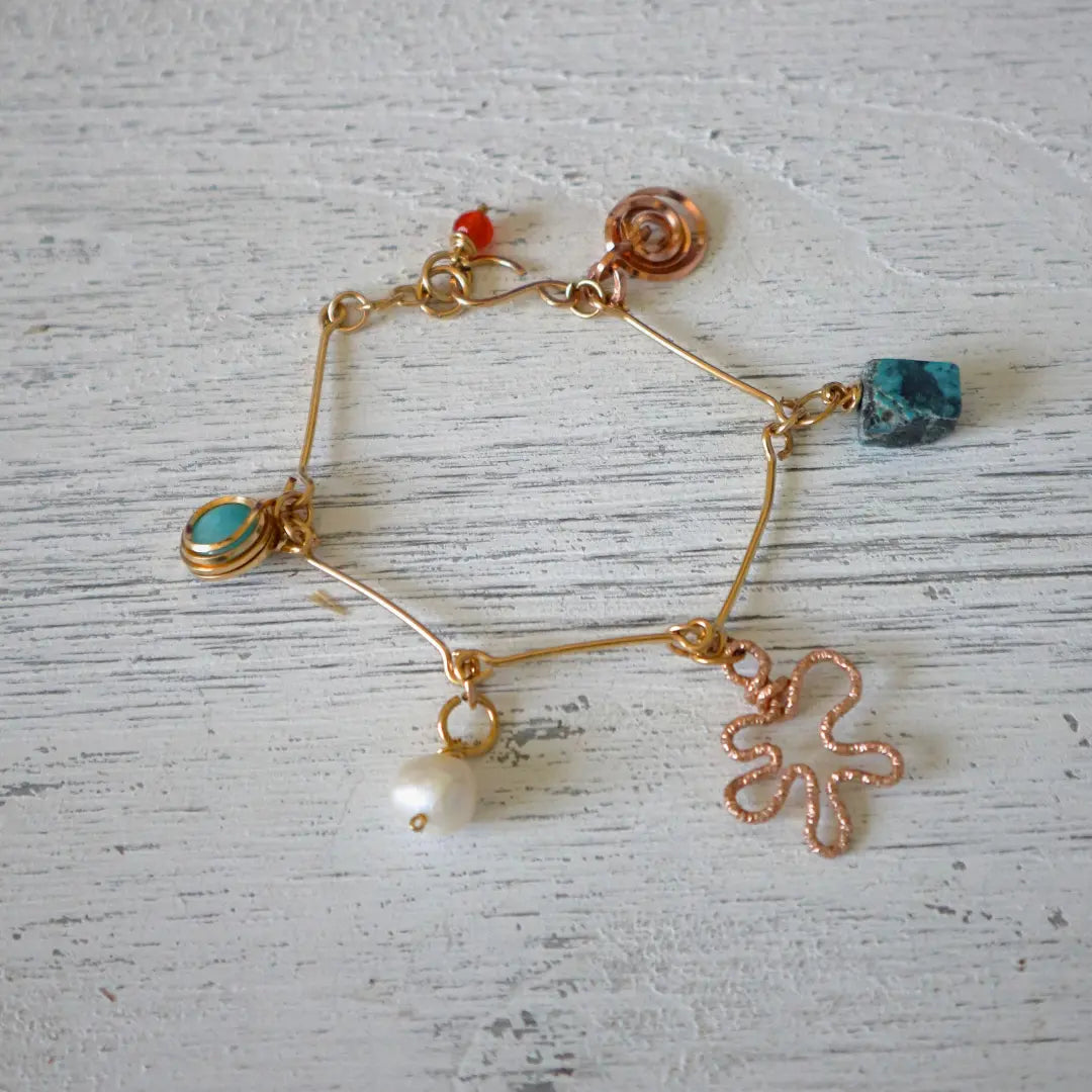 14/20 Yellow Gold-Filled Gems Bracelet in Turquoise & Quartz - Image #1