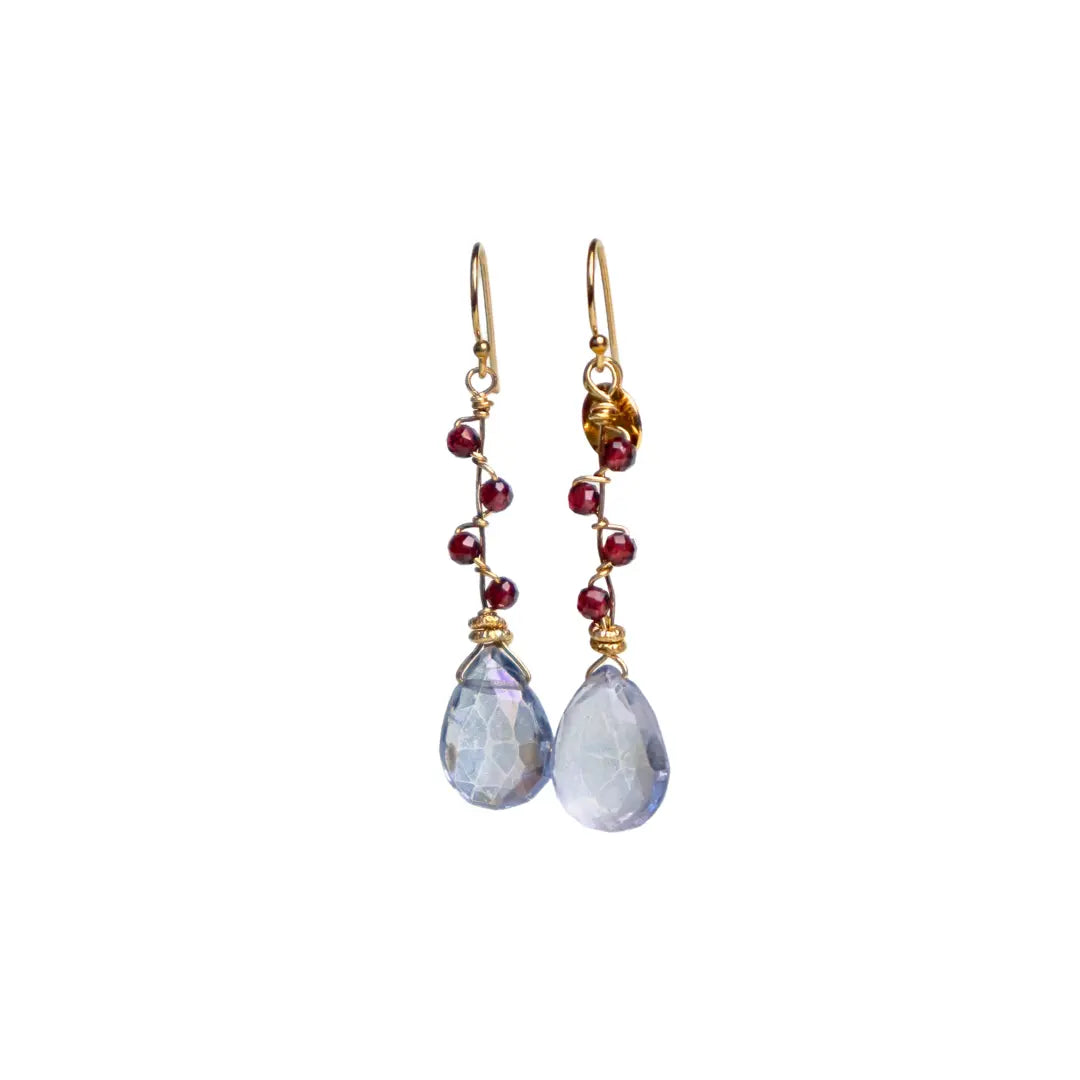 Garnet with Blue Quartz Crystal  Earring - Image #1