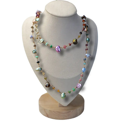 14/20 Yellow Gold-Filled Gems & Pearls Necklace  Tourmaline & Freshwater Cultured Keshi Pearl - Image #3