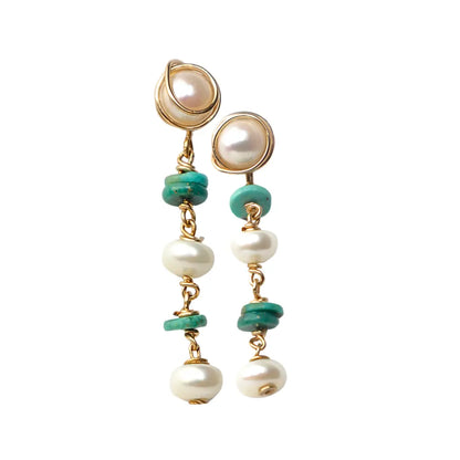 Turquoise Tranquility Handcrafted Freshwater Pearl and Turquoise Earring - Image #4