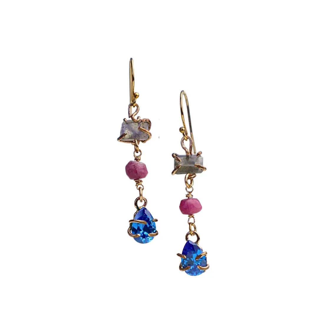 14/20 Yellow Gold-Filled  Gem Drop Earring in Labradorite & Tourmaline - Image #4