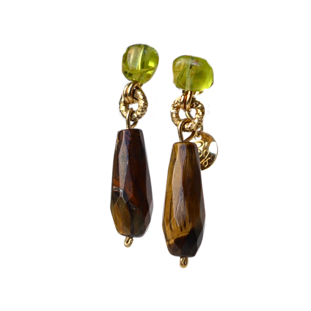 Tiger's Eye Peridot Earrings