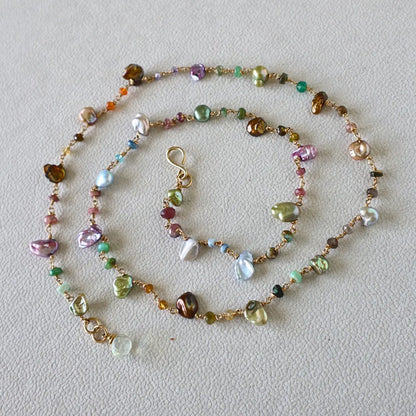 Golden Harvest Necklace: Tourmaline & Keshi Pearl - Image #2