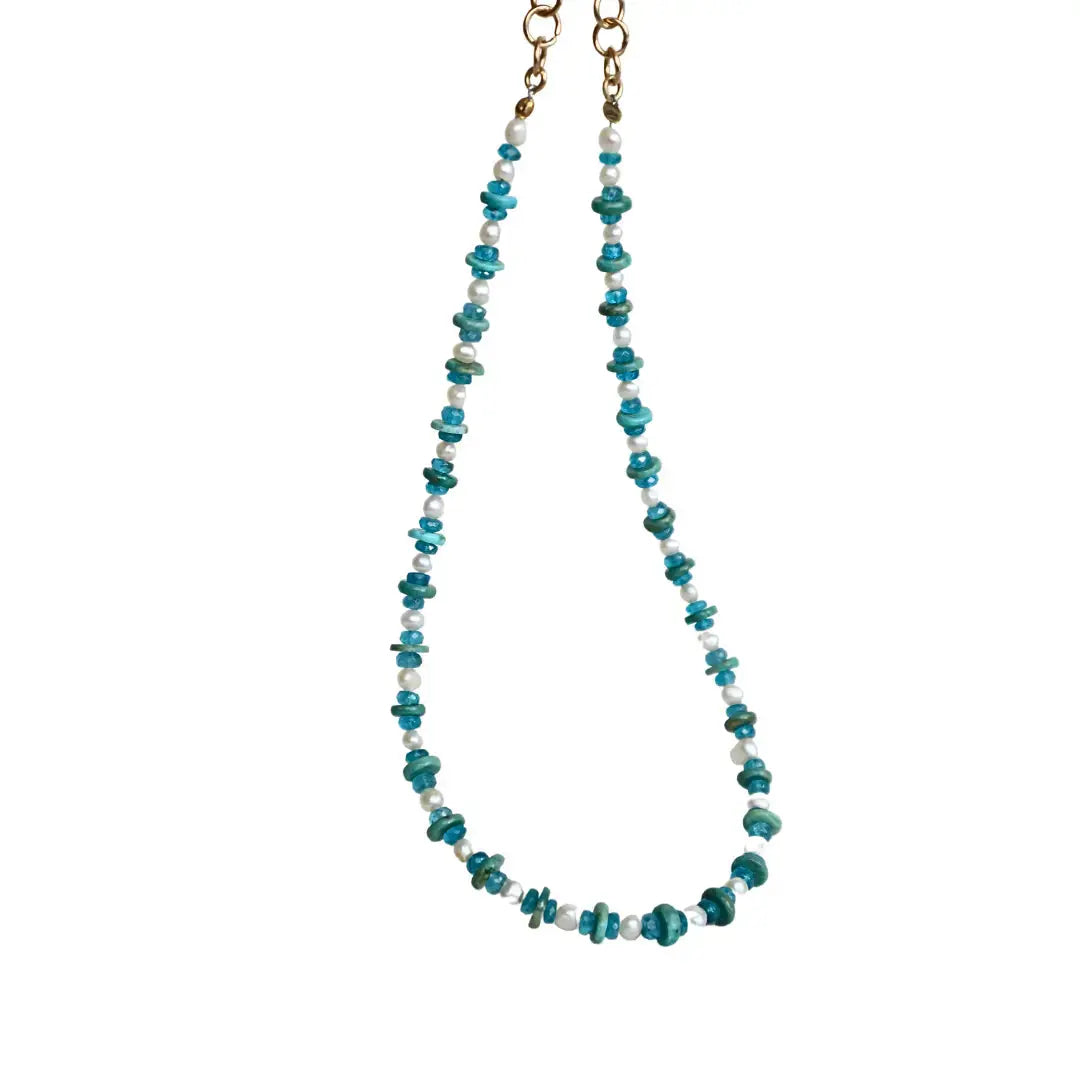 Oceanic Harmony Handcrafted Pearl, Turquoise, and Apatite Necklace - Image #4