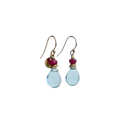 14/20 Gold Filled Earring in Blue Apatite and Ruby - Image #2