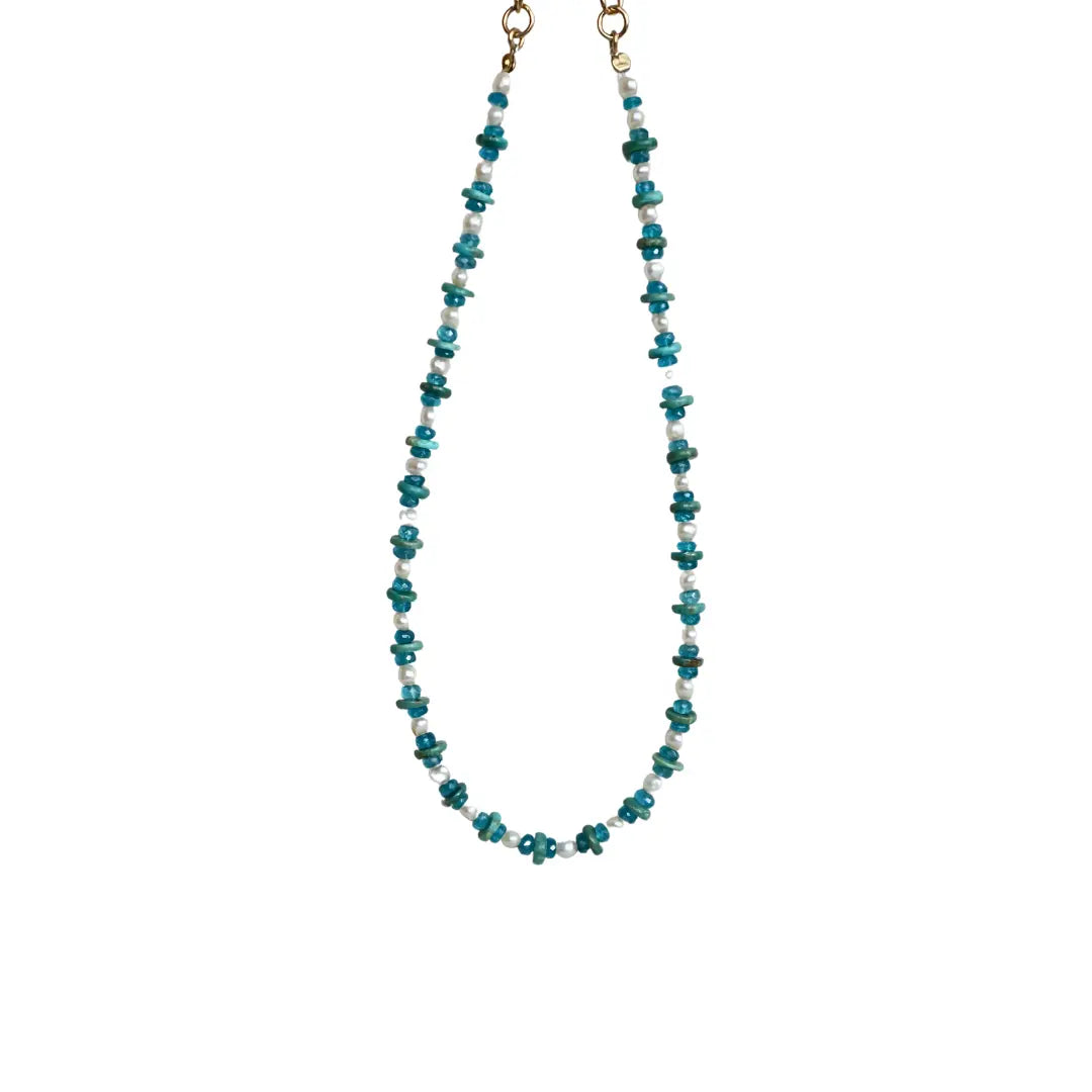 Oceanic Harmony Handcrafted Pearl, Turquoise, and Apatite Necklace - Image #5