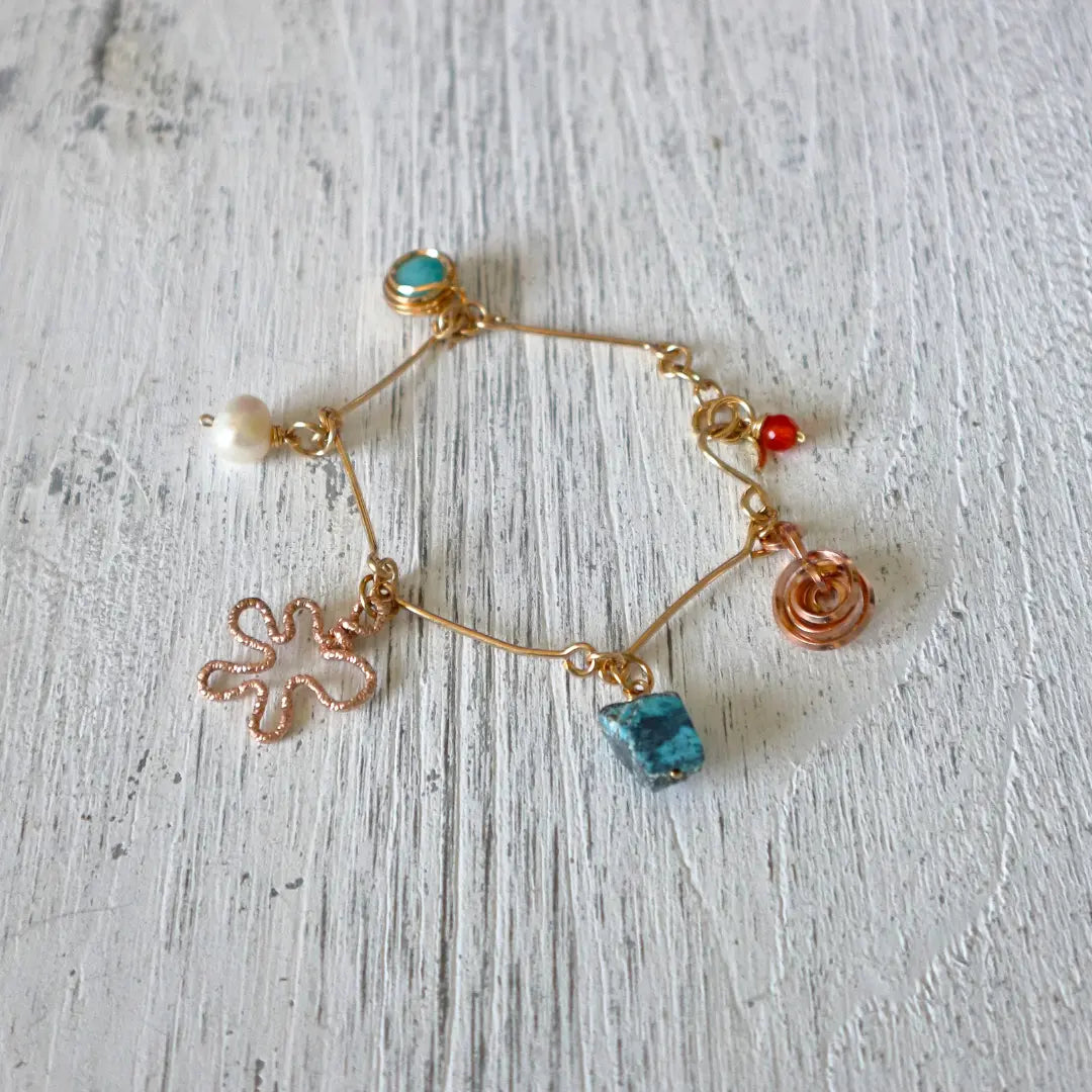 14/20 Yellow Gold-Filled Gems Bracelet in Turquoise & Quartz - Image #2