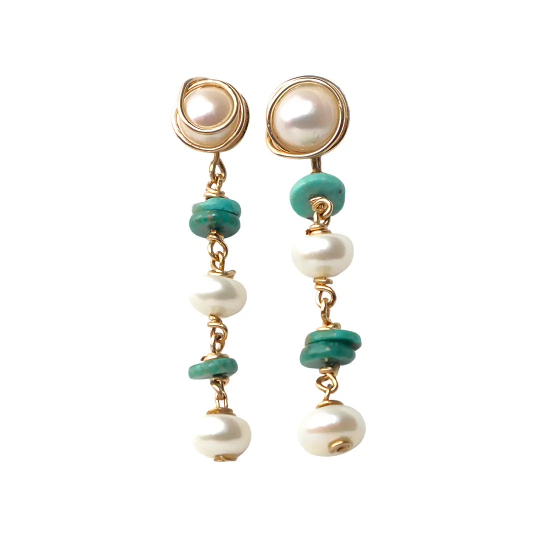 Turquoise Tranquility Handcrafted Freshwater Pearl and Turquoise Earring - Image #1