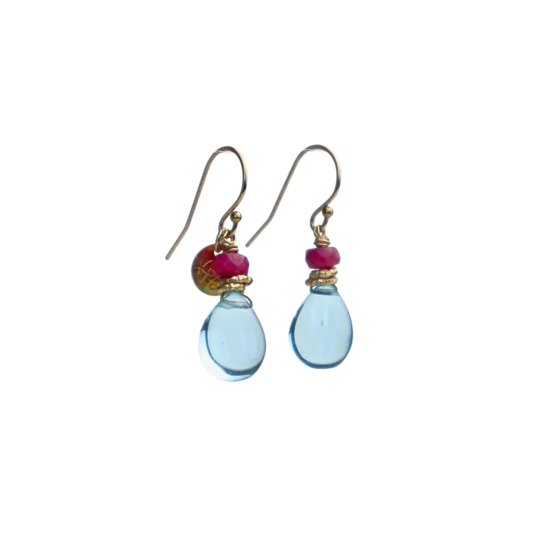 14/20 Gold Filled Earring in Blue Apatite and Ruby - Image #4