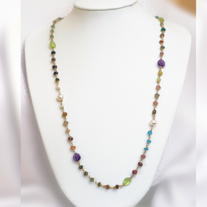 Amethysy, Peridot, Pearl, Apaite and Tourmaline Necklace - Image #2