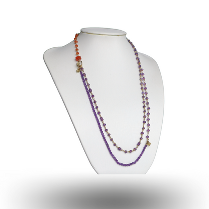 14/20 Yellow Gold-Filled Necklace in Amethyst & Carnelian