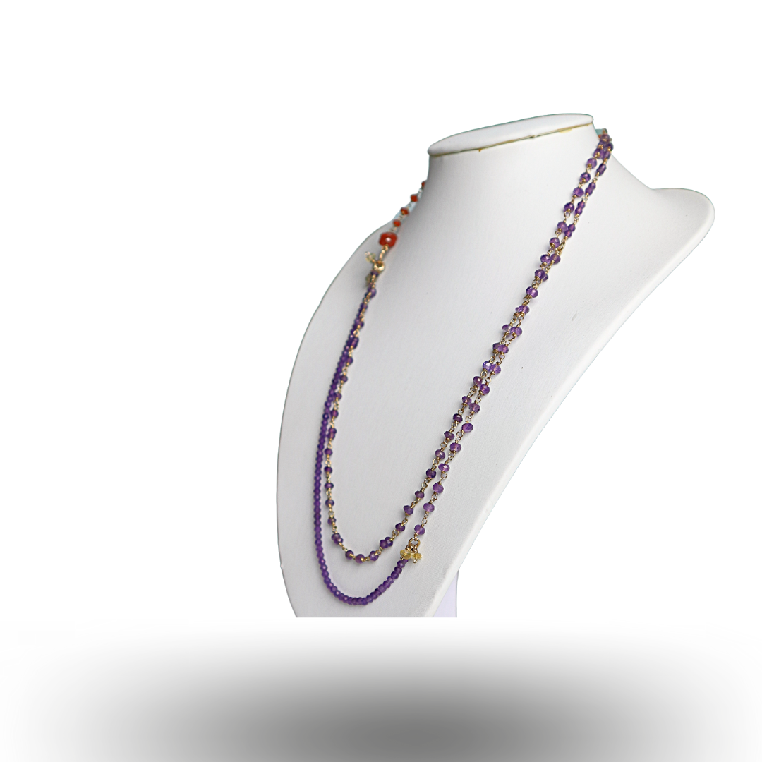 14/20 Yellow Gold-Filled Necklace in Amethyst & Carnelian